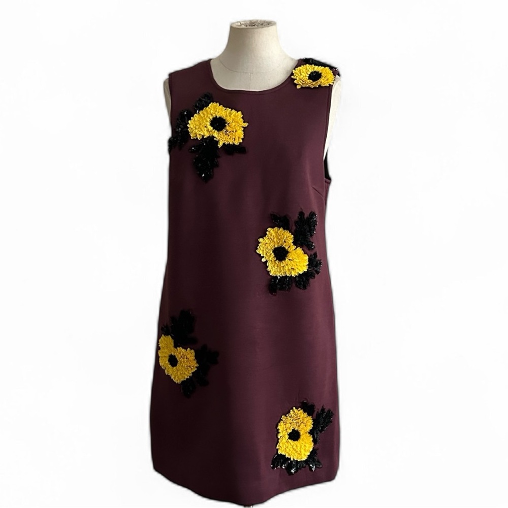 Anthropologie Druv Kapoor BORDEAUX Sequin Sunflower Mod Mini Dress sz Medium NWT